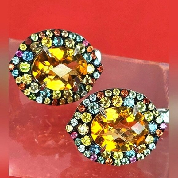 925 Sterling Silver Earrings with Natural Citrine & Sapphire Gemstone - Picture 8 of 8